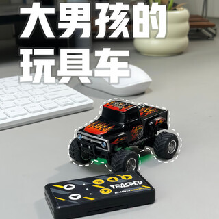 He jiagong mini alloy remote control car bigfoot little monster retro off-road truck charging car small toys rc children's gift little monster retro pickup truck black