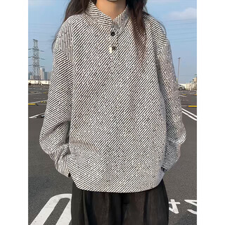 Introducing american retro henry collar twill chenille long-sleeved t-shirt men's autumn casual sweatshirt large size loose bottoming shirt white gray l