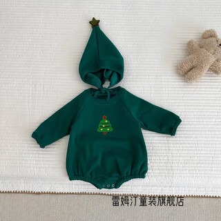 Remtin ins style baby christmas autumn and winter clothes infant jumpsuit plus velvet and thickened crawling suit suit to keep warm green christmas jumper + hat 73