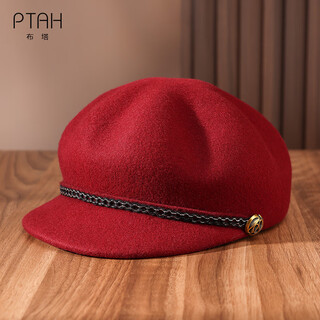 Ptah autumn and winter wool hat equestrian hat small top hat british retro ins style knight hat stereotype hat retro temperament hat maroon