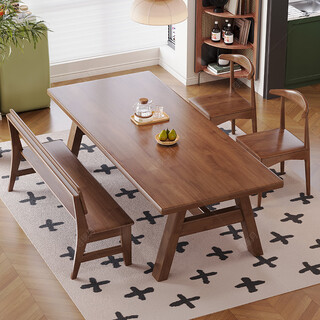 Huixun solid wood large board desk and dining table integrated into the living room work table home desk leisure area multi-person study table walnut color #big board table 140cm*80cm*75cm