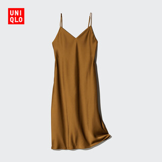 Uniqlo women's satin slip dress satin skirt slimming inside 480631 34 camel m /160/84a
