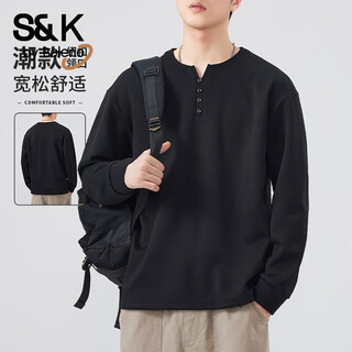 Baleno s&k series henley collar men's long-sleeved t-shirt autumn trendy tops and sweatshirts spring and autumn inner layering shirts black m recommended 90-105 jin jin equals 0.5 kg