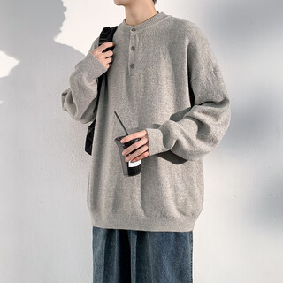 Dingfengbaoluo solid color casual sweater men's autumn retro comfortable versatile pullover sweater juc09 light gray 4xl