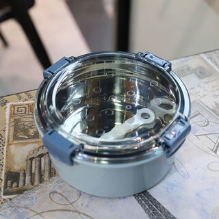 Ye yu korean version 304 stainless steel insulated lunch box with lid spoon dormitory instant noodle bowl office worker student lunch box water-filled insulated round lunch box single layer blue 1.2l