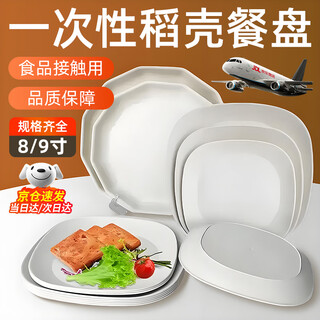 Oskv disposable dinner plates, fruit plates, dishes, large food-grade birthday buffet paper, camping rice husk business reception, thickened * nine-inch round plate, off-white, 10 pcs