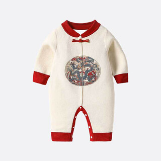 Wua wua baby jumpsuit autumn and winter baby 100-day-old new year dress red clothes chinese style newborn baby clothes ivory white 92418 66cm (suitable for 3-6 months, weight 10-15jin jin equals 0.5 kg)