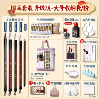 Marley chinese painting pigments beginner set tools full set of ink painting materials for primary school students meticulous painting chinese painting introductory brush tote bag powder upgrade 18 pieces 12 colors 5ml