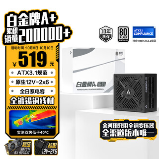 Golden field platinum a+850w black atx3.1 desktop computer power supply platinum certified/full japanese capacitor/12v2*6/stabilized 5070ti 9070xt graphics card/soft embossed cable