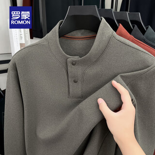 Romon classic henley collar sweater men's 2025 autumn new business casual fashion loose comfortable versatile bottoming shirt qianmika m (170) recommended 100-120 jin jin equals 0.5 kg