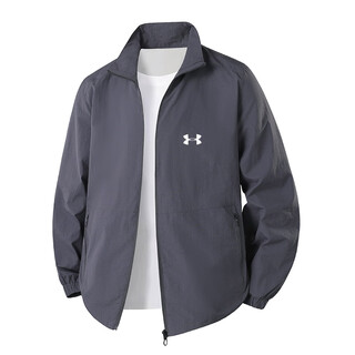 Under armor fashionable windproof and waterproof fishing wear casual workwear stand collar versatile men's jacket autumn sports jacket dark gray l recommended 110-125jin jin equals 0.5kg