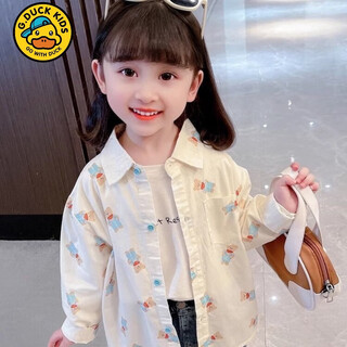 G.duck bear print girls' style shirt spring and autumn loose casual long-sleeved baby korean style fashionable children's shirt women's off-white regular 130
