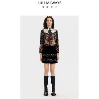 Lulualwayslulualways shopping mall same style 25 winter new retro palace fungus edge bow long-sleeved shirt sauce red s