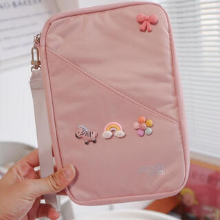Saison daily necessities travel passport bag air ticket passport holder baby document storage bag birth certificate vaccine ribbon pink knotted zebra small rainbow five-color pollen