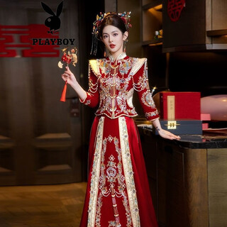 Playboy (playboy) velvet bridal xiuhe suit 2025 new chinese wedding dress out of the pavilion wedding toast dress slim wedding dress petite lt2025 official flagship version s