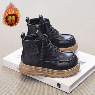 New balance dynamic children's martin boots 2025 autumn and winter new boys short boots plus velvet girls boots winter baby real soft leather children's shoes black large cotton size 26 inner length approximately 16cm