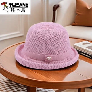 Woodpecker thin knitted basin hat women's fashion versatile hollow top hat sun hat sun protection hat leather pink m (56-58cm)