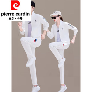 Pierre cardin 2025 autumn new couple casual sports suit korean cardigan men's sports sweatshirt spring and autumn walking sportswear black jacket + pants + t-shirt 3xl male weight 158-170jin jin is equal to about 0.5 kg