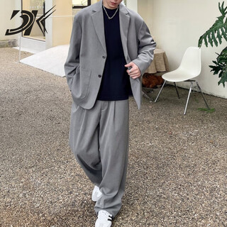Dk brand men's casual suit men's suit loose spring and autumn korean version new twill suit fat jacket gray suit + trousers two-piece set l 130-145jin jin equals 0.5 kg