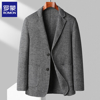 Luo meng's new autumn and winter wool double-sided woolen suit men's wool suit men's casual houndstooth business coat trendy gray m