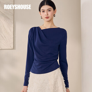 Roeyshouse luo yi slim knitted shirt women's 2025 autumn new fashion slant collar top 12581 royal blue m