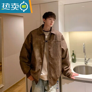 Shantou lincun oil wax jacket trendy men's jacket autumn and winter american retro short leather jacket men's autumn handsome motorcycle leather jacket brown m recommended 85-105 jin jin equals 0.5 kg can be worn