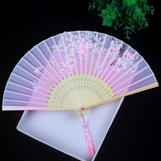 Yusen reminiscing chinese style hanfu fan girls sakura classical dance fan carrying children's bamboo fan portable cheongsam ancient style folding fan small pink dancing about 6.3 inch 21cm daily use fan