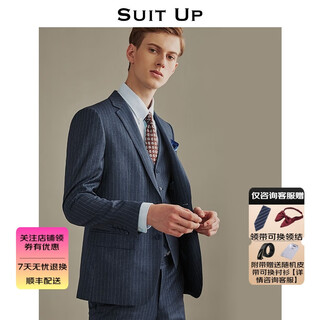 Suitup blue striped suit men's suit british style thin slim fit business casual formal engagement wedding dress suit light blue striped single suit s 44a please note the pants size when taking the photo