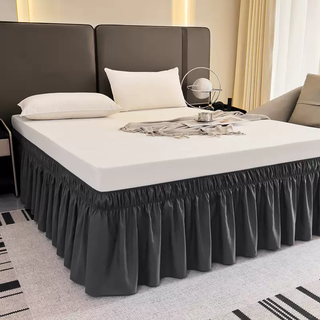 Yusenyi non-slip american elastic bedskirt single piece solid color bed cover dust cover without bed surface bedside skirt dustproof dark blue gray 180x220cm bed-height 45cm