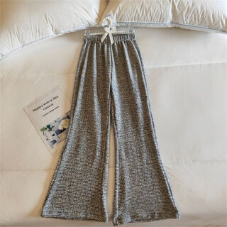 金利来（Goldlion）阔腿芭蕾糯米长裤慵懒欲绵绒棉睡裤女睡衣秋冬季大码家居服 8681#阔腿糯米长裤 横条黑色 M