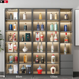 Layout like simple wine cabinet living room glass multi-functional collection cabinet against the wall one-piece home light luxury high-end storage rack storage cabinet 200*32*200 glass + double doors + three drawers