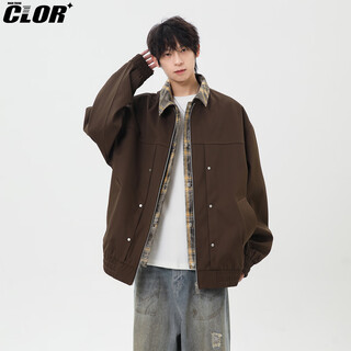 Clor fake two-piece jacket men's autumn and winter style handsome casual all-match plaid lapel boys jacket jk11 brown xl