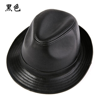 What a cool leather hat for men, spring and autumn casual leather hats, middle-aged and elderly british sheepskin panama hats, trendy felt hats, black l (55-56cm)
