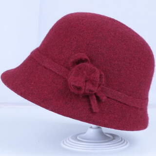 Hats for middle-aged and elderly women, autumn and winter woolen hats, thickened warm hats for the elderly, grandma and mother fisherman hats, burgundy, one-size-fits-all adjustable hat girth