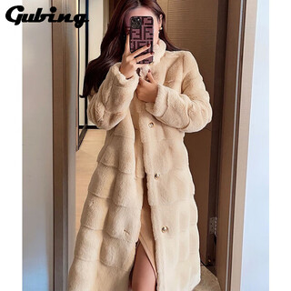 Gu bing imitation fur coat for women winter eco-friendly fur imitation mink coat mid-length slim plush top thickened apricot s