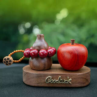 Yusen yi ping ping an apple car ornaments car interior accessories car aromatherapy decoration center console high-end 2025 new apple-red bead lotus gourd-english wooden base