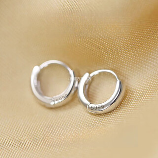 Ykincasl old phoenix 9999 sterling silver earrings for women, plain hoops, ear buckles, ear piercings, earrings for sleeping, no need to remove earrings, gift box, lao fengxiang same style, 999 sterling silver inner diameter 9mm earrings