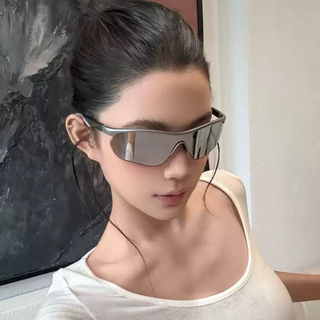 Lecali sunglasses for men and women outdoor sports mountain bike european and american cycling street photography half-frame one-piece sunglasses half-frame outdoor sunglasses gun frame white mercury film + box