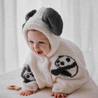 Oak family baby cloak new year's clothes out windproof winter baby cloak windproof warm children's jacket milk white panda 73 cm