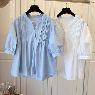 Maternity suit summer fashion korean style summer loose maternity top summer t-shirt doll shirt women's shirt shorts blue top m