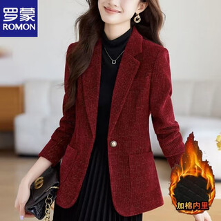 Romon 2025 autumn new suit jacket temperament versatile spring and autumn bright silk temperament casual suit slim top red cotton 4xl 135-145jin jin is equal to 0.5 kg