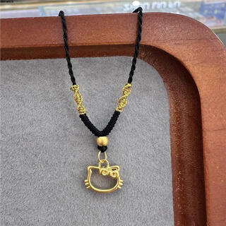 Chow tai fook gold ktm cat head bow pendant hellokitty necklace pure gold 999 as a chinese valentine's day gift for girlfriend's birthday pure gold hollow kt + 1 gold beads + black rope necklace