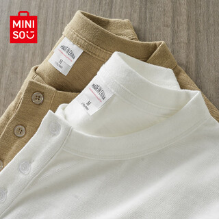 Miniso korean version 260g heavyweight henry collar t-shirt for men in autumn, solid color bottoming shirt for teenagers, high-end long-sleeved trend 260g heavyweight white m /170 (weight 100-120jin jin is equal to 0.5kg)