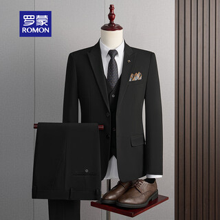 Romon suit men's three-piece high-end tailoring business slim professional formal wedding dress jacket black l