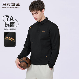Mark huafei 7a antibacterial heavy-duty long-sleeved polo shirt for men 2025 autumn new embroidered lapel t-shirt trendy 3996 black 001 xl 180