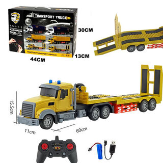 Children's tractor semi-trailer extra long remote control car music wireless remote control truck large truck flatbed transporter toy male extra large - yellow long head pallet