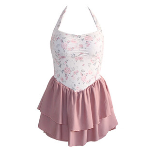 Shikaidi japanese sweet girly one-piece swimsuit conservative rose print retro small breast push-up hot spring swimsuit for women, color m