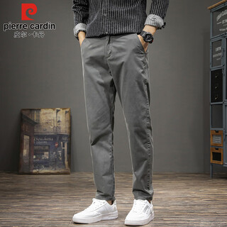 Pierre cardin casual pants men's autumn and winter slim fit trousers men's cotton stretch tapered trousers trendy men's wear dark gray 32