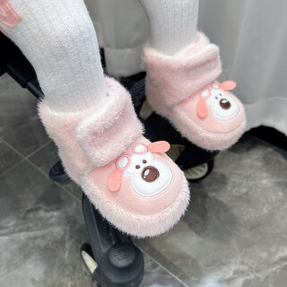 Miduer winter newborn baby 0-1 year old male and female baby soft-soled warm cotton shoes plus velvet thick anti-slip cute cotton shoes pink (sled dog cotton shoes) 12.5 l inner length 12.5cm recommended 7-15 months