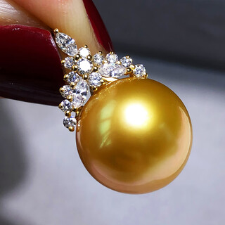 Zhouke xifei real diamond 18k gold foreign gold bead pendant tea gold thick gold single ice and snow queen seawater necklace philippines 12-13mm